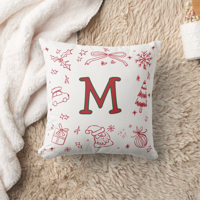 Whimsical HandDrawn style Monogram Initial Festive Kissen (Decke)