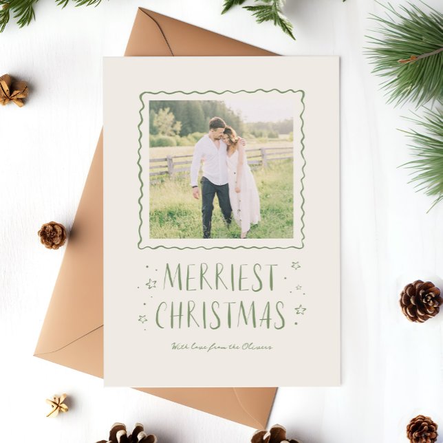 Whimsical Handgeschriebene frohe Weihnachten Grün (whimsical handwritten Merry Christmas photo card in green)