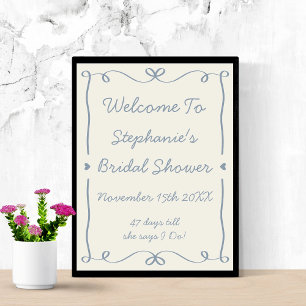 Whimsical Handgeschriebenes Dusty Blue Bow Brautpa Poster