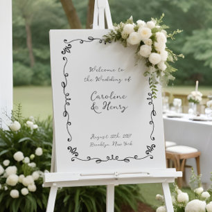 Whimsical Handgeschriebenes Illustriertes Hochzeit Poster