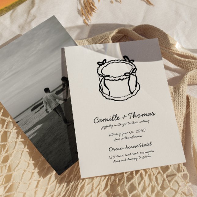 Whimsical handGezeichnet Cake Foto Hochzeitsfeiern Save The Date (Von Creator hochgeladen)