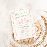 Whimsical Handgezeichnet Pink & Green Bridal Brunc