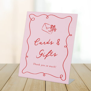 Whimsical Handgezeichnet Rosa & Rote Karten & Gesc Sockelschild