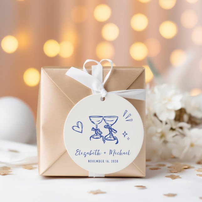 Whimsical Handgezeichnete Blaue Creme Hochzeit Dan Geschenkanhänger (Whimsical Hand Drawn Blue Cream Wedding Thank You Favor Tags)