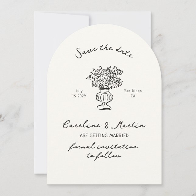 Whimsical, handgezeichnete Bogenhochzeit speichern Einladung (Vorderseite)