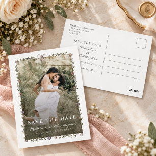 Whimsical handgezeichnete florale Hochzeit Merken Postkarte