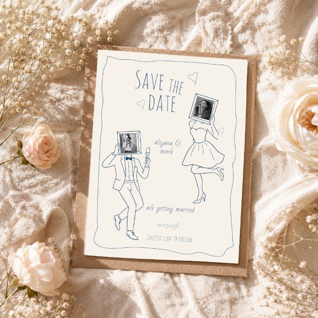 Whimsical handgezeichnete Foto-Doodle Save The Dat Date (Von Creator hochgeladen)