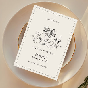 Whimsical handgezeichnete französische Hochzeit -  Save The Date