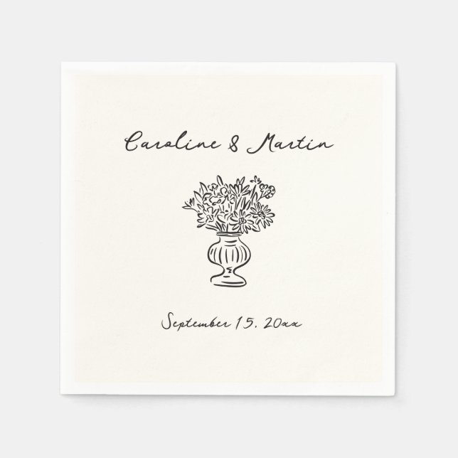 Whimsical, handgezeichnete Hochzeit Serviette (Vorderseite)