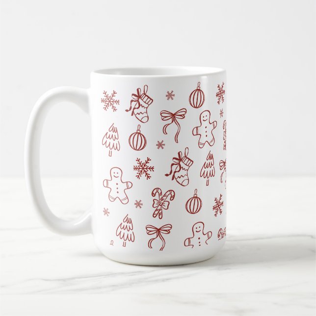 Whimsical Handgezeichnete Kritzelmuster Rot Kaffeetasse (Links)