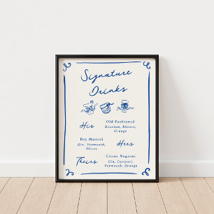 Whimsical Handgezeichnete Navy Signature-Drinks Poster
