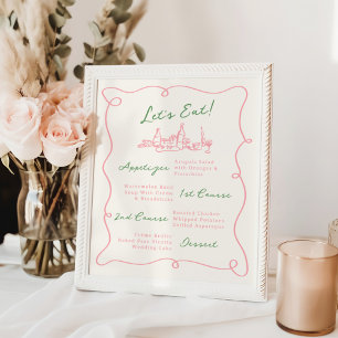 Whimsical Handgezeichnete Pink & Grün Menü Poster
