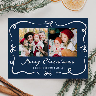 Whimsical handgezeichnete Schleifen Navy 2 Foto We Feiertagspostkarte