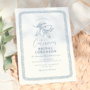 Whimsical Handgezeichnete Zitrone   Blaue Hochzeit Einladung