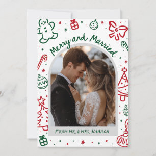 Whimsical Handgezeichneter Bogen Foto Verheiratet Feiertagskarte