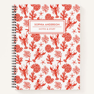 Whimsical handgezeichneter roter Hummer und Musche Notizbuch
