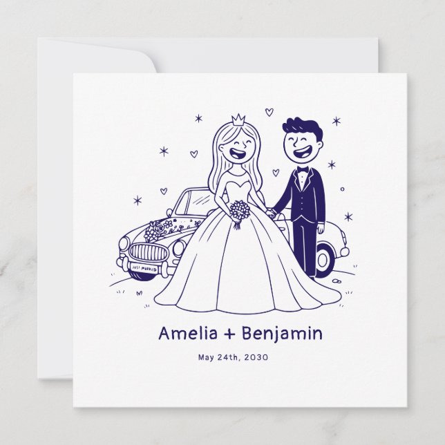 Whimsical Handgezeichnetes Hochzeitspaar | Hochzei (Vorderseite)