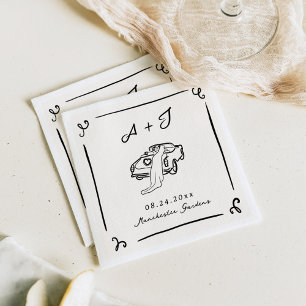 Whimsical handgezeichnetes Vintage-Auto-Hochzeit Serviette
