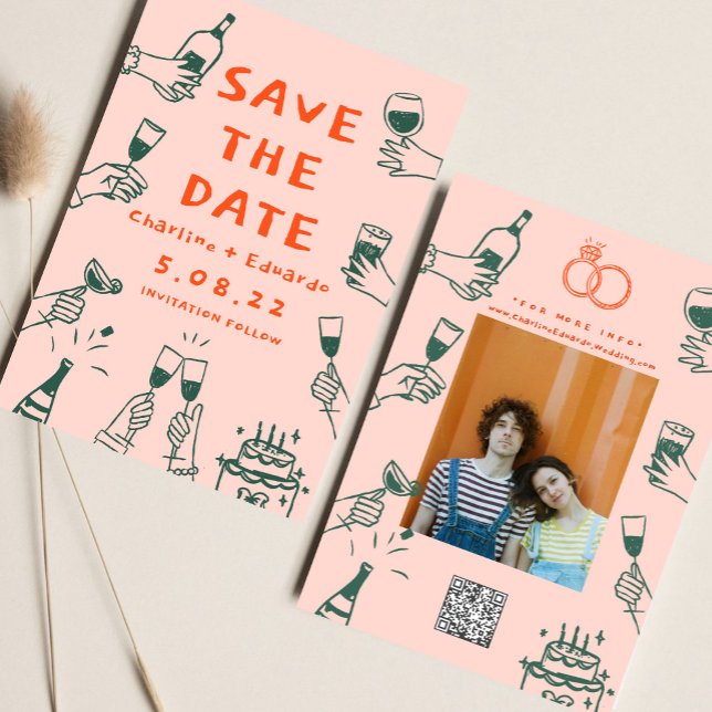 Whimsical Handgezogen Funky Retro Contemporary Save The Date (Von Creator hochgeladen)