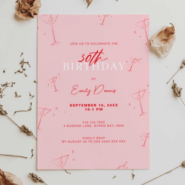 Whimsical Handgezogen Martini 30. Geburtstag Party Einladung (Von Creator hochgeladen)