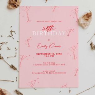 Whimsical Handgezogen martini 50. Geburtstagsparty Einladung