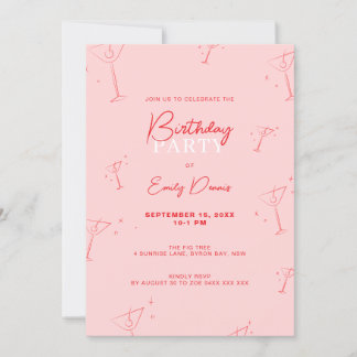 Whimsical Handgezogen martini Geburtstagspartei Einladung