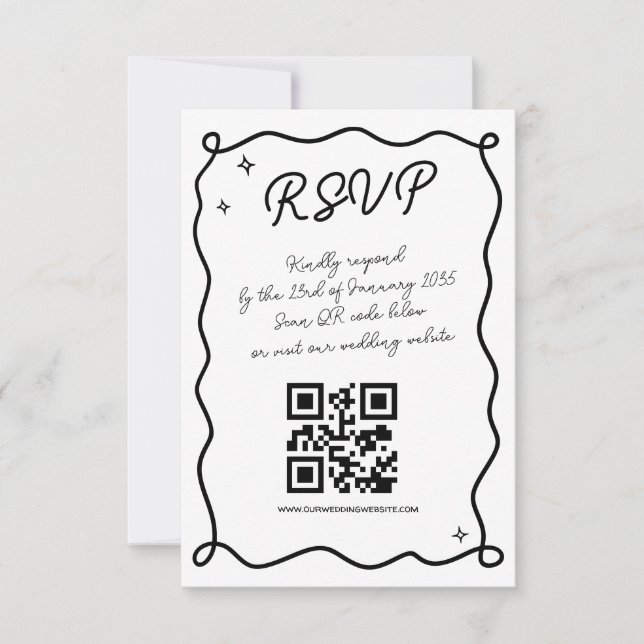 Whimsical Handgezogener Hochzeitsstichtencode - Bi RSVP Karte (Vorderseite)
