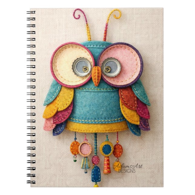 Whimsical Handmade Felt Owl Art Notizblock (Vorderseite)