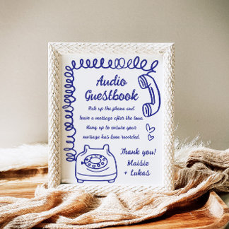 Whimsical Handwriting Illustration Audio Guestbook Poster