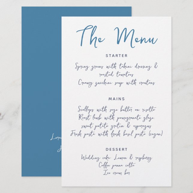 Whimsical Handwriting Script Blue Lässig Wedding (Vorne/Hinten)
