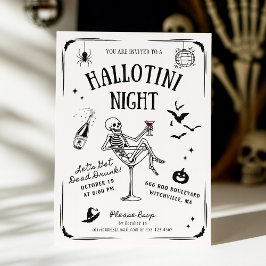 Whimsical Handwritten Skeleton Martini Halloween Einladung
