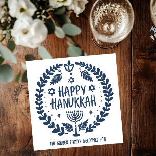 Whimsical Hanukkah Holiday Menorah Dreidel Custom Serviette