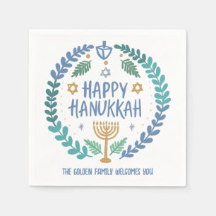 Whimsical Hanukkah Holiday Menorah Dreidel Custom Serviette