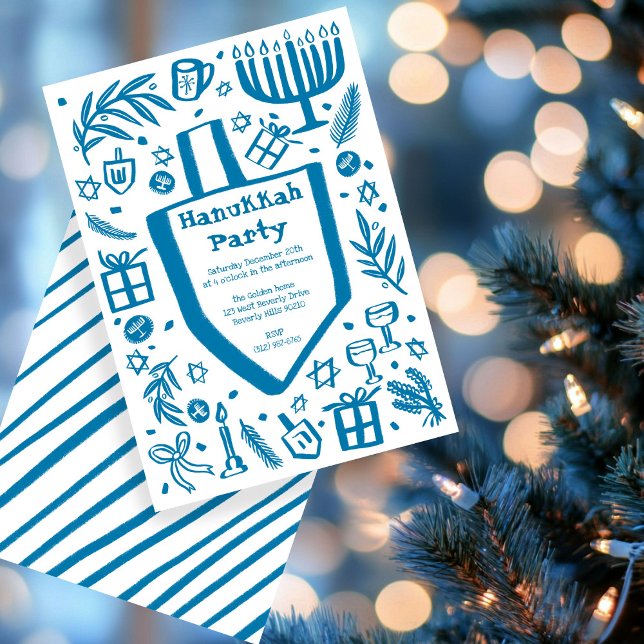 Whimsical Hanukkah Holiday Party Niedlich Custom Einladung (Whimsical Hanukkah Holiday Party Cute Custom Invitation
)