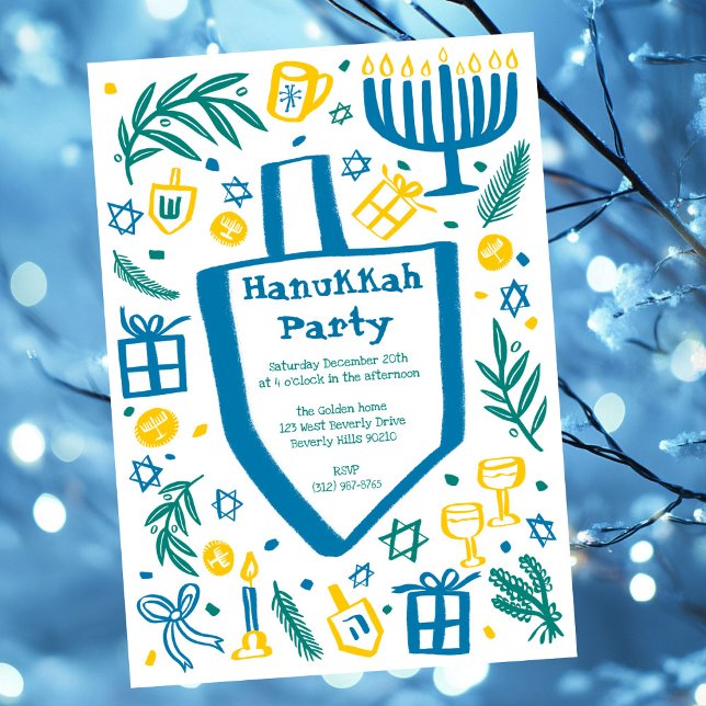 Whimsical Hanukkah Holiday Party Niedlich Custom Einladung (Whimsical Hanukkah Holiday Party Cute Custom Invitation
)
