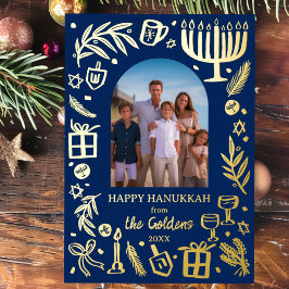 Whimsical HANUKKAH Niedlich Custom Foto GOLD Folien Feiertagskarte