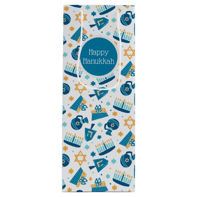 Whimsical Hanukkah Pattern Geschenktüte Für Weinflaschen (Vorderseite)