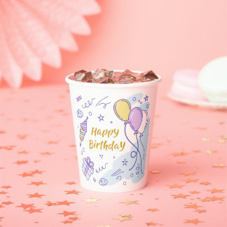 ✨ Whimsical Happy Birthday Wonderland - Pastel Pappbecher