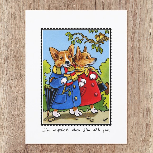 Whimsical Happy Corgi Dog Custom Postkarte (Von Creator hochgeladen)