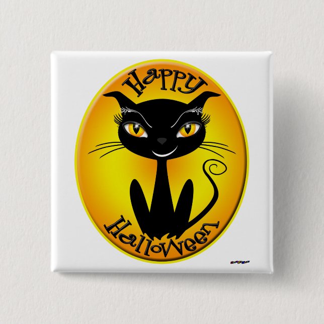 Whimsical Happy Halloween Cat Button (Vorderseite)