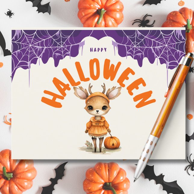 Whimsical Happy Halloween Deer Feiertagspostkarte (Von Creator hochgeladen)