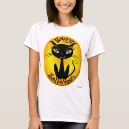 Whimsical Happy Halloween Katze mit Sternen T-Shirt