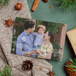 Whimsical Happy Holidays Snowflakes Fotokarte Feiertagskarte