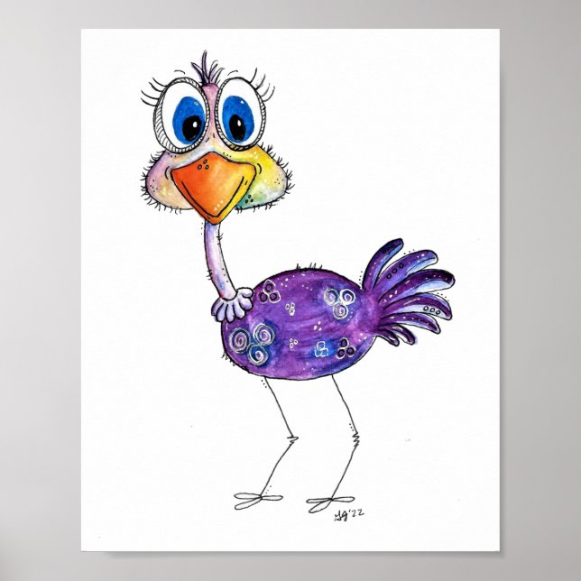 Whimsical Happy Lila Ostrich Poster (Vorne)