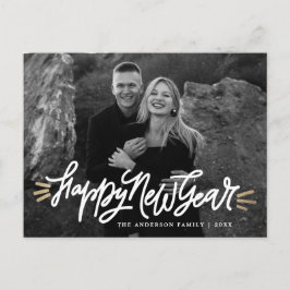 Whimsical Happy New Year Script-Foto Feiertagspostkarte