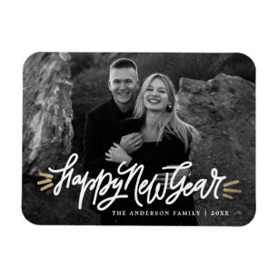 Whimsical Happy New Year Script-Foto Magnet
