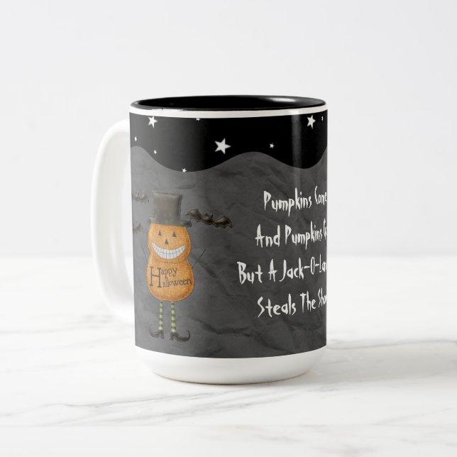 Whimsical Happy Pumpkin Man and Poem Tasse (Vorderseite Links)
