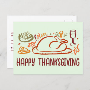 Whimsical Happy Thanksgiving Friendsgiving Custom Postkarte