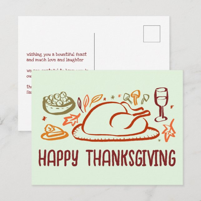 Whimsical Happy Thanksgiving Friendsgiving Custom Postkarte (Vorne/Hinten)