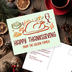Whimsical Happy Thanksgiving Friendsgiving Custom Postkarte
